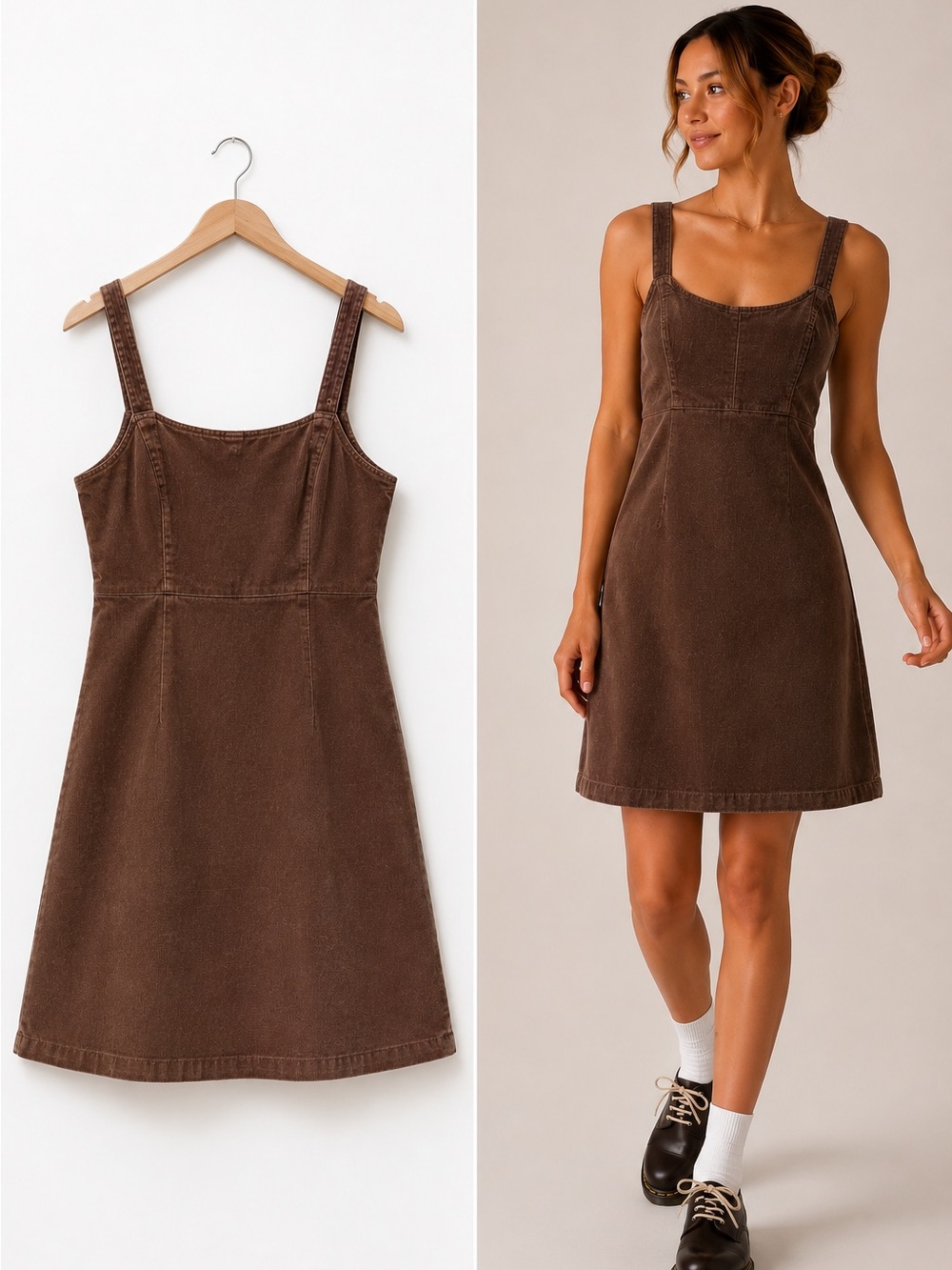 Hollister Brown Corduroy Mini Dress A-Line Y2K Fall M